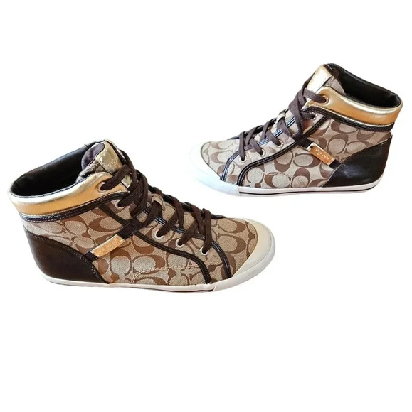 Coach New York Women's  Brown Freesia Lace Up High Top Sneaker Shoes Size 8. - Picture 3 of 16